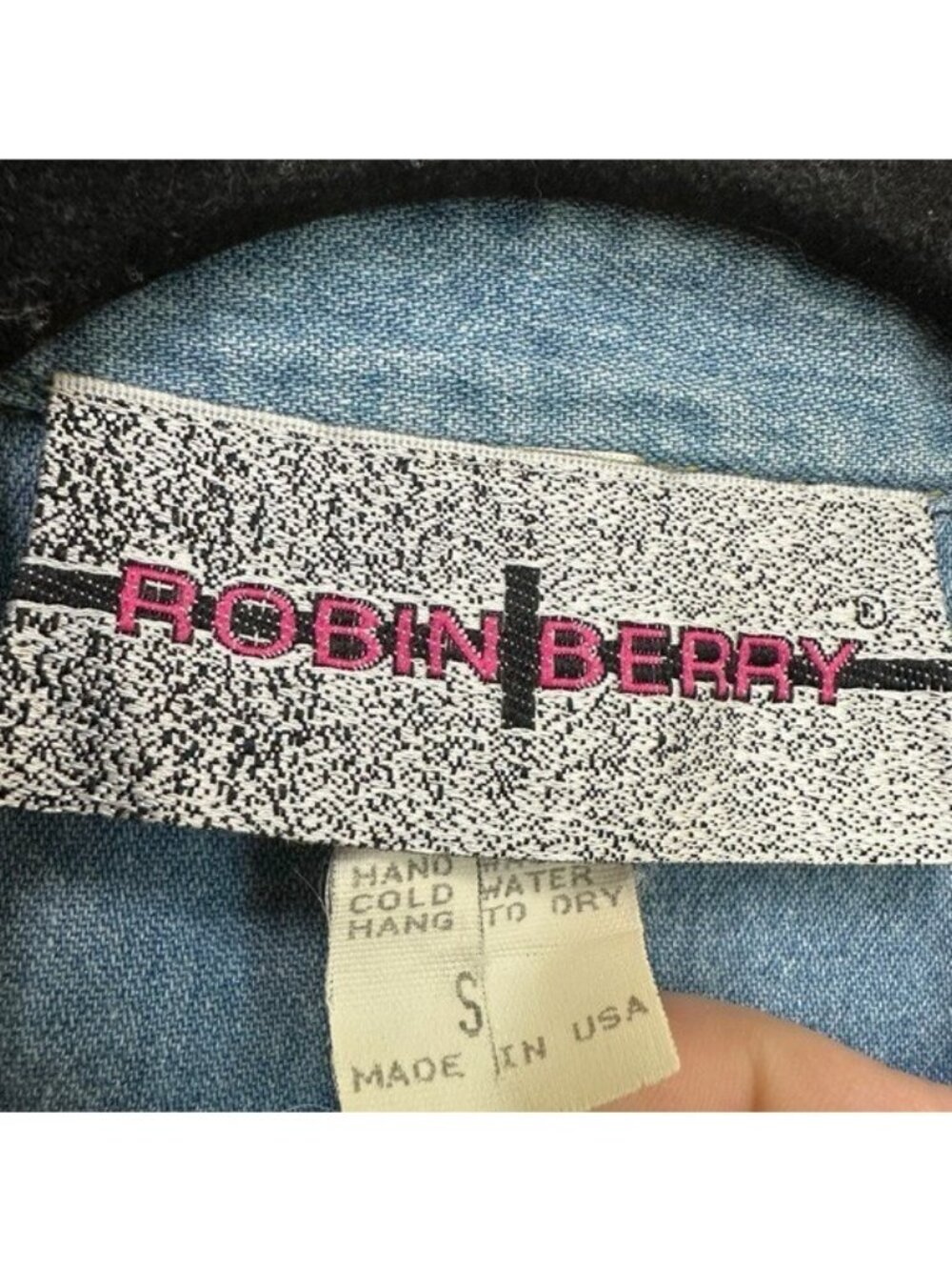 Vintage Robin Berry Denim Western Shirt S Studded Fringe Tassel Boho Festival - Picture 6 of 7